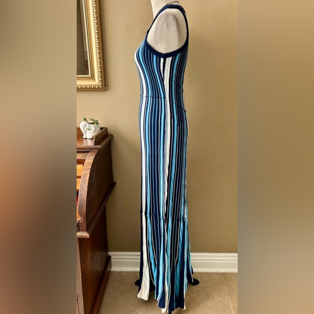 Anthropologie Maeve Lisanne Knit Maxi Dress Blue White Vertical Stripe Size S - Picture 6 of 14